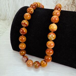 Vintage burnt orange brown, multicolored gemstone beaded handknotted Necklace